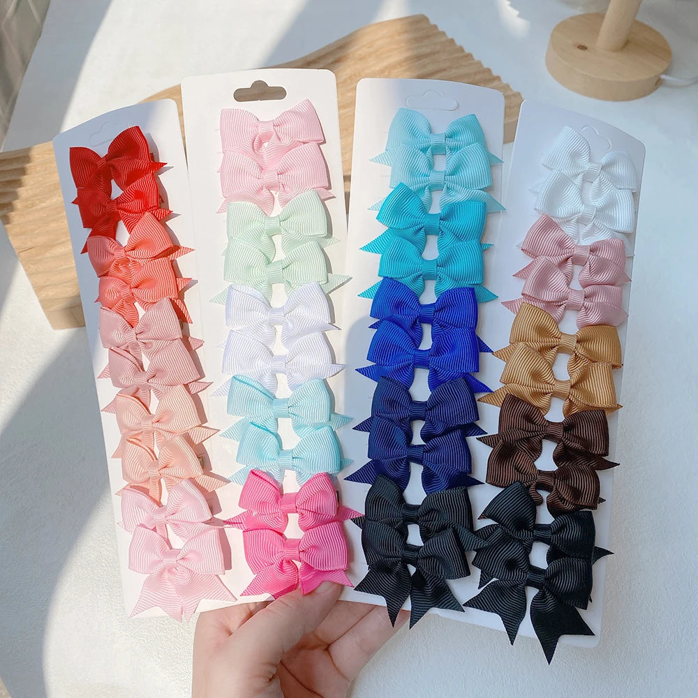 10pcs Kids Bow Hair Clips - Handmade Ribbon Bowknot Barrettes for Baby Girls Hair Accessories