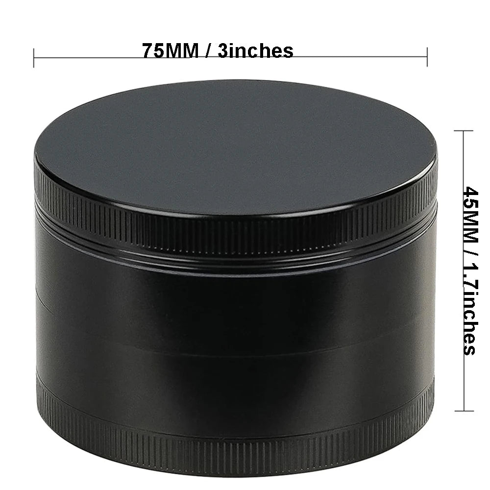 75mm (3") 4-Layer Zinc Alloy Herb Grinder — 4-Piece Large Spice & Smoking Crusher