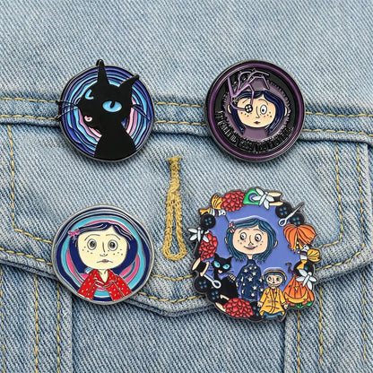 4-Piece Horror Movie Enamel Pin Set – Ghost and Cartoon Character Lapel Brooches for Backpacks, Cosplay, and Halloween Gifts