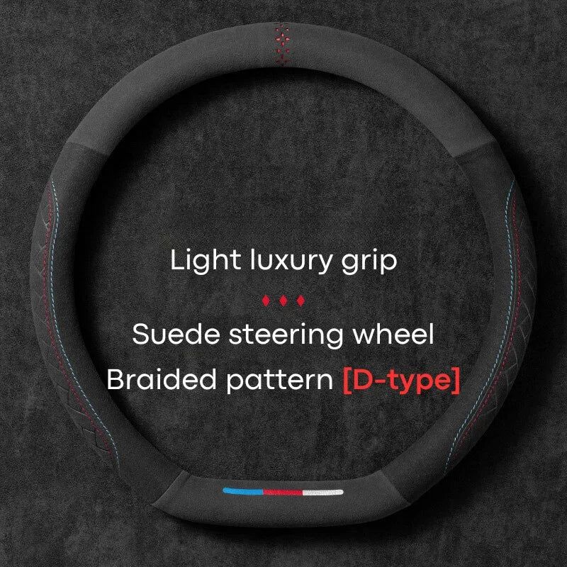 Universal Cowhide Suede Steering Wheel Cover — Breathable 37-38cm Car Accessory Wrap