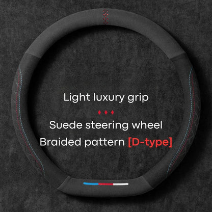 Universal Cowhide Suede Steering Wheel Cover — Breathable 37-38cm Car Accessory Wrap