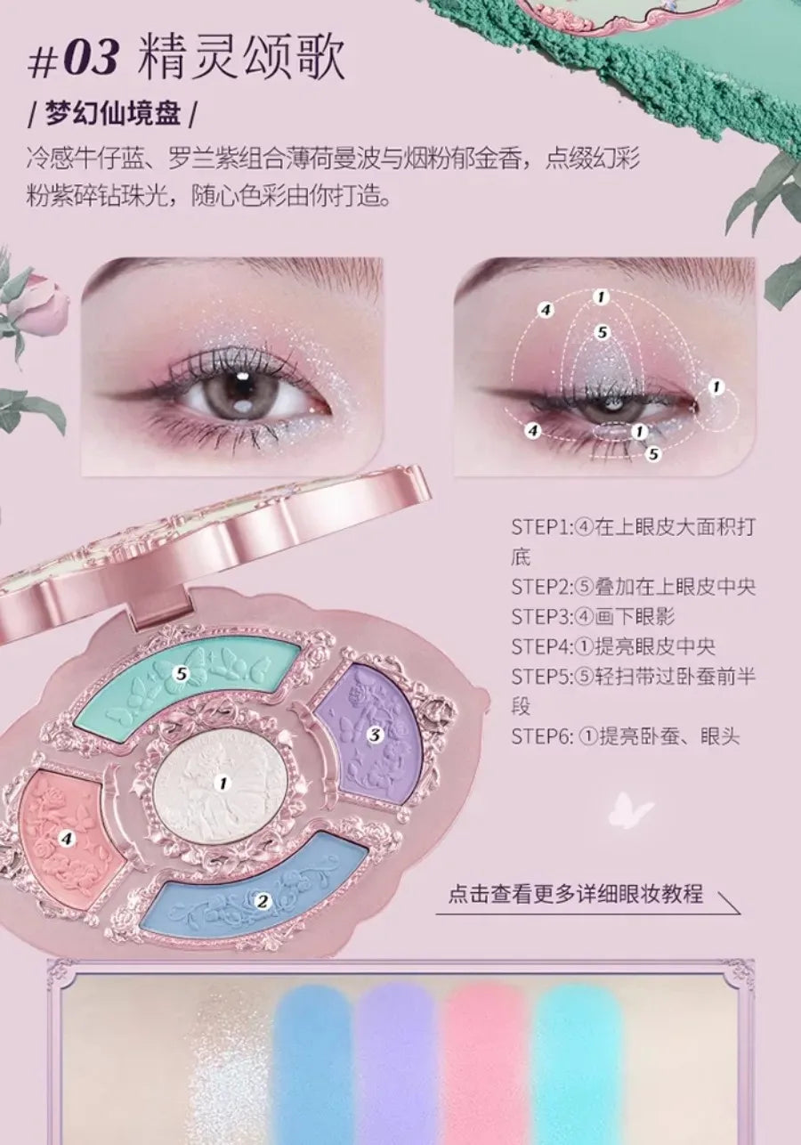 Flower Knows Moonlight Mermaid Eyeshadow Palette – 5-Color Matte, Shimmer & Glitter Waterproof Eye Shadow
