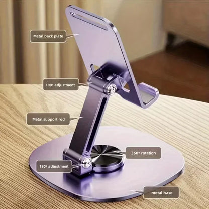 Aluminum Alloy Phone Holder - 360° Rotating Folding Desktop Stand, Portable Mobile Stand