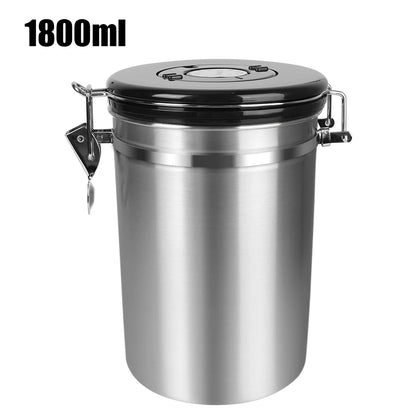 Stainless Steel Coffee Storage Canister — Airtight Lid with CO2 Valve, Premium Container to Preserve Freshness of Coffee Beans