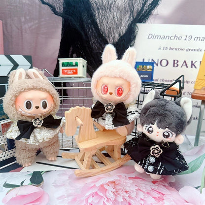 Labubu Doll Accessories — 17cm Luxury Woolen Shawl Suit & Skirt Set with Messenger Bag & Loafers