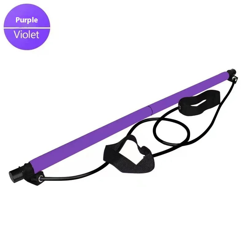 Adjustable Pilates Stick - Portable Fitness Bar with Elastic Bands for Yoga, Stretching & Home Workouts