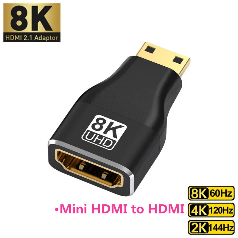 HDMI-Compatible Adapter – Mini/Micro HDMI to HDMI, 8K 60Hz, 4K 120Hz/144Hz Male to Female Converter for HDTV, Laptop, PS5