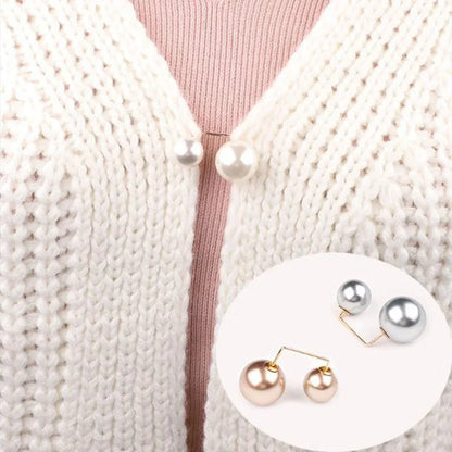 Double Pearl Brooch Pins: Women's Fashion Tightening Waistband Metal Lapel Pin for Sweaters, Shirts, and Cardigans