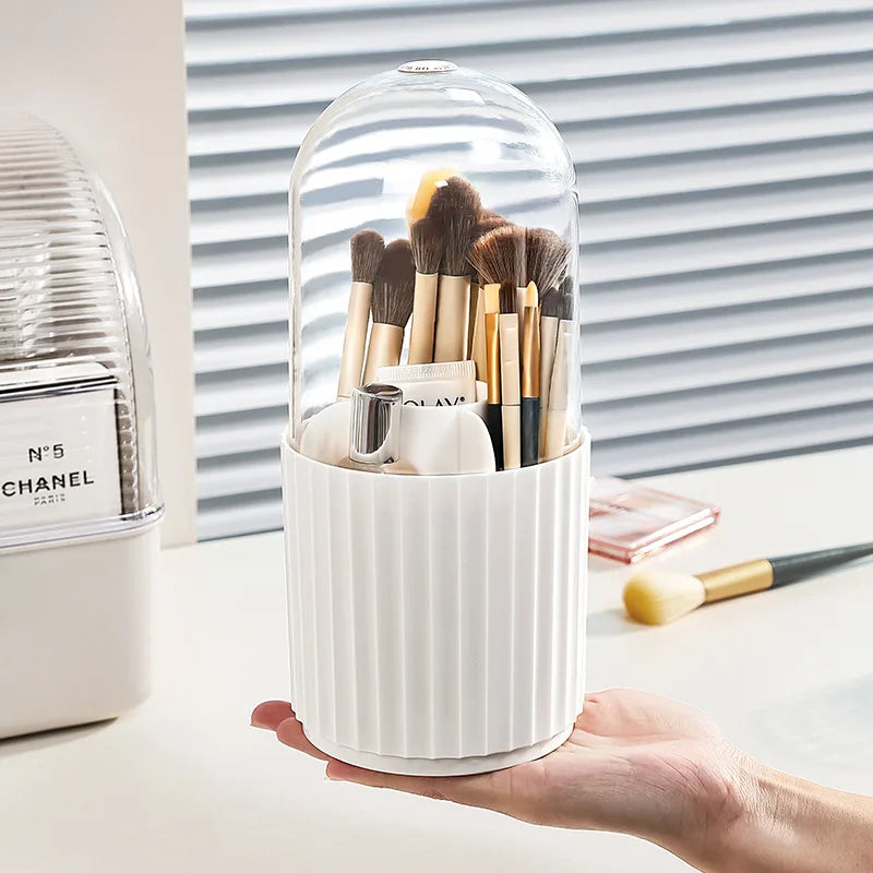 360° Rotating Makeup Brush Holder with Lid – Organizer for Vanity, Desktop, Countertop & Dresser Table