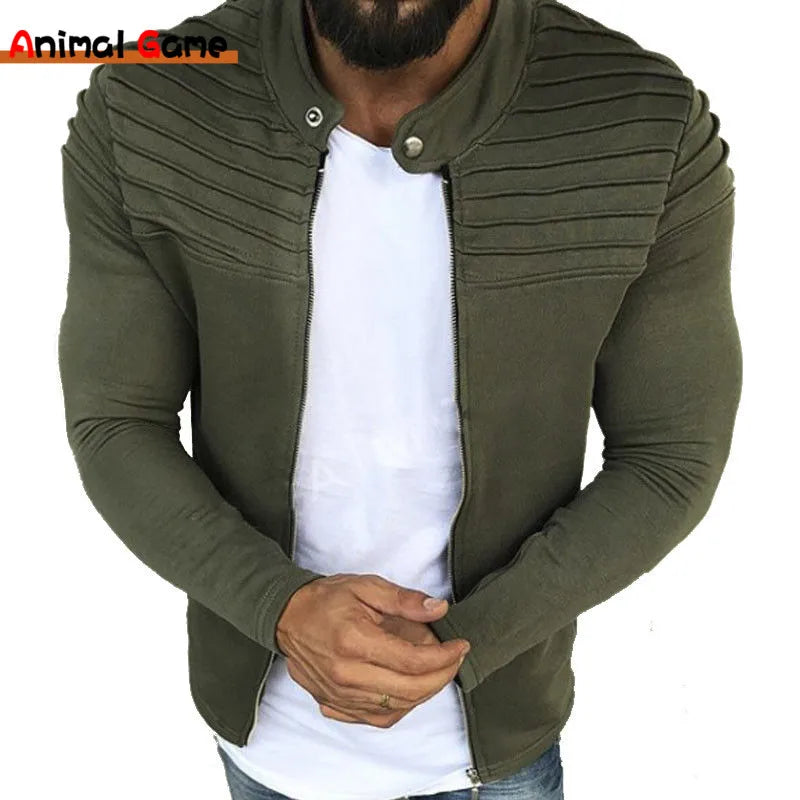 Men's Lightweight Full Zip Collar Jacket - Long Sleeve Sweatshirt with Pockets for Autumn & Winter Outwear, Black