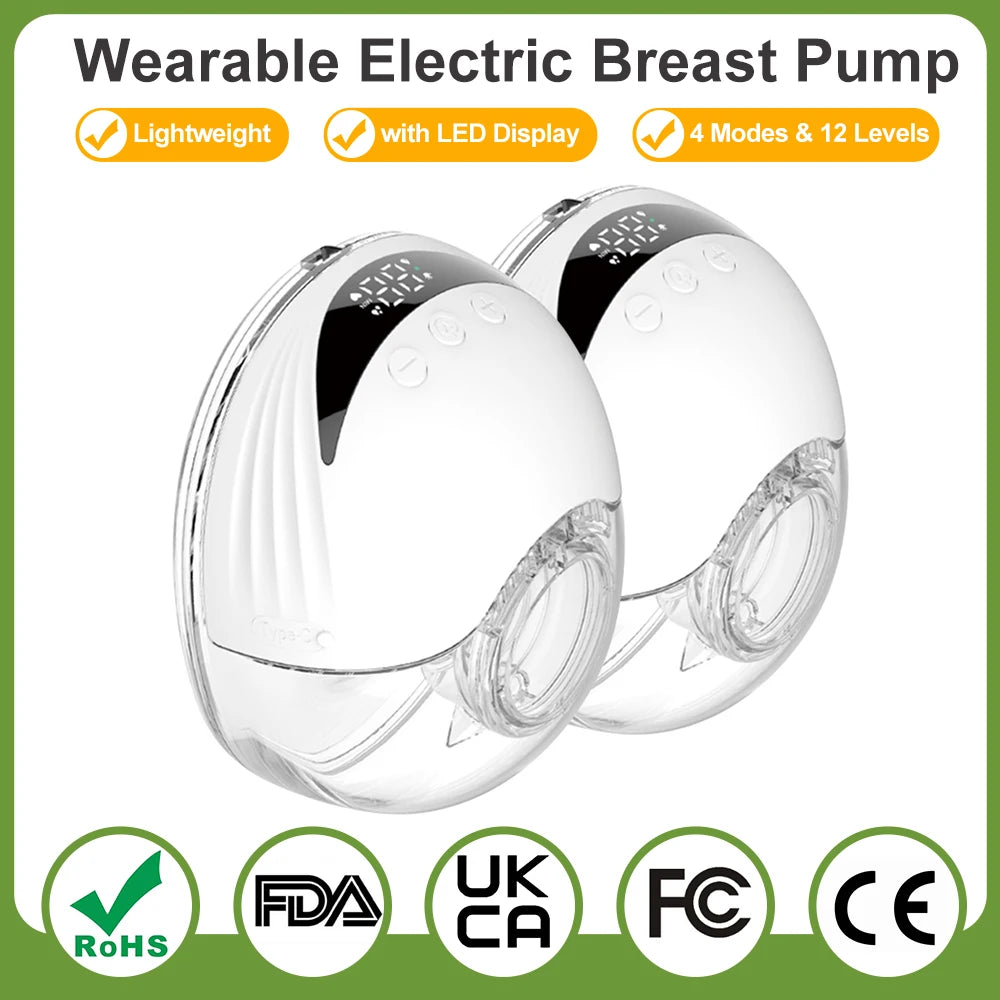 Hands-Free Electric Breast Pump — Wearable Lightweight Milk Collector with LED Display, 4 Modes & 12 Levels