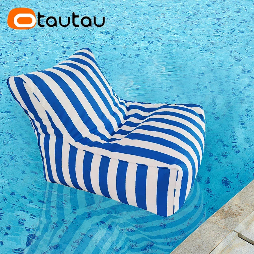 OTAUTAU Outdoor Striped Bean Bag Pouf Cover – No Filler Floating Sofa Bed for Pool, Beach & Garden Lounge