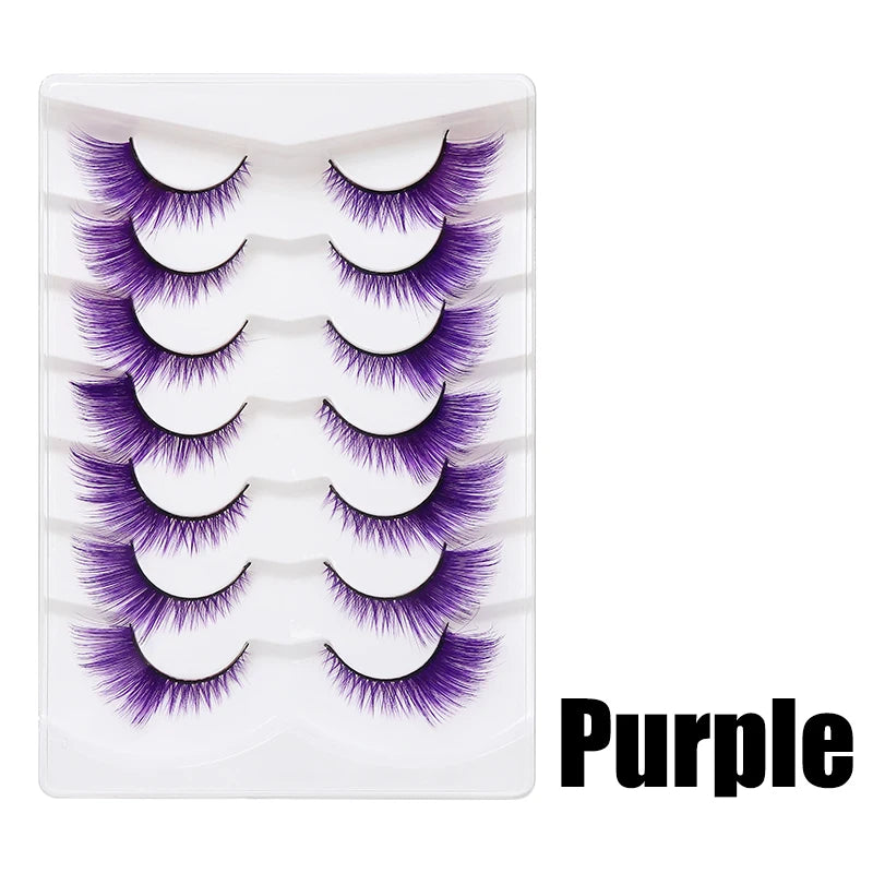 Colorful Halloween False Eyelashes – Blue, Red & Pink Cosplay Fake Lash Extensions for Makeup Looks