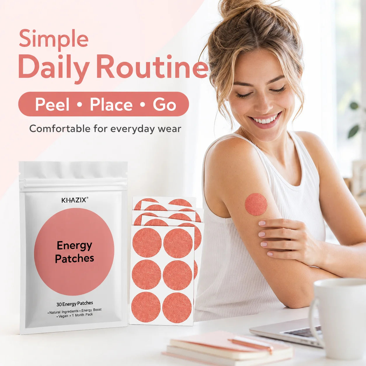 Energy Patches - 30-Piece Vegan-Friendly Daily Energy Support Stickers for Work, Travel & Sports