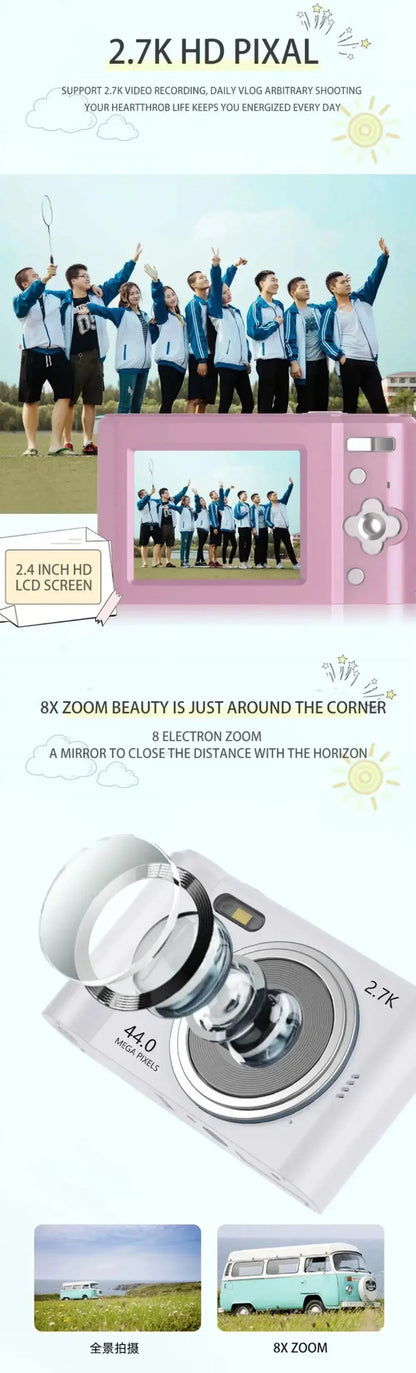 Digital Kids Camera — Compact 1080P Camcorder with Autofocus, 8x Zoom for Beginner Photography