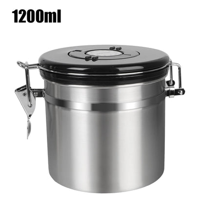 Stainless Steel Coffee Storage Canister - Airtight Container with CO2 Valve for Fresh Coffee Beans