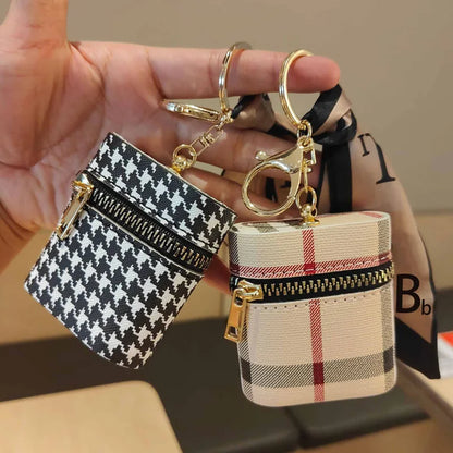 Mini Striped Textured Bucket Bag – AirPods & Small Items Case with Coin Purse and Hook (Fits AirPods 1/2/3/4/Pro)