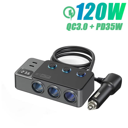 Car Cigarette Lighter USB Charger Splitter - 35W PD & QC3.0 Multi-Port 12V/24V Car Power Adapter with USB-C