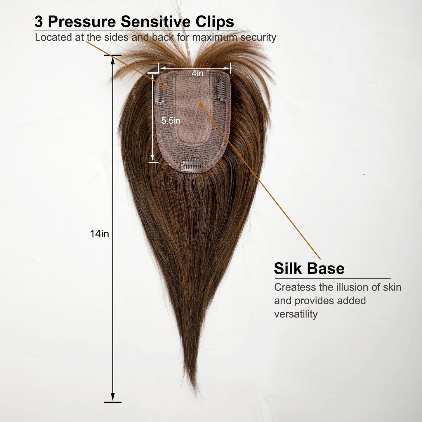 Brown Blonde Ombre Human Hair Toppers for Women – 10/12/14 Inches with Silk Base, Clips, and Bangs