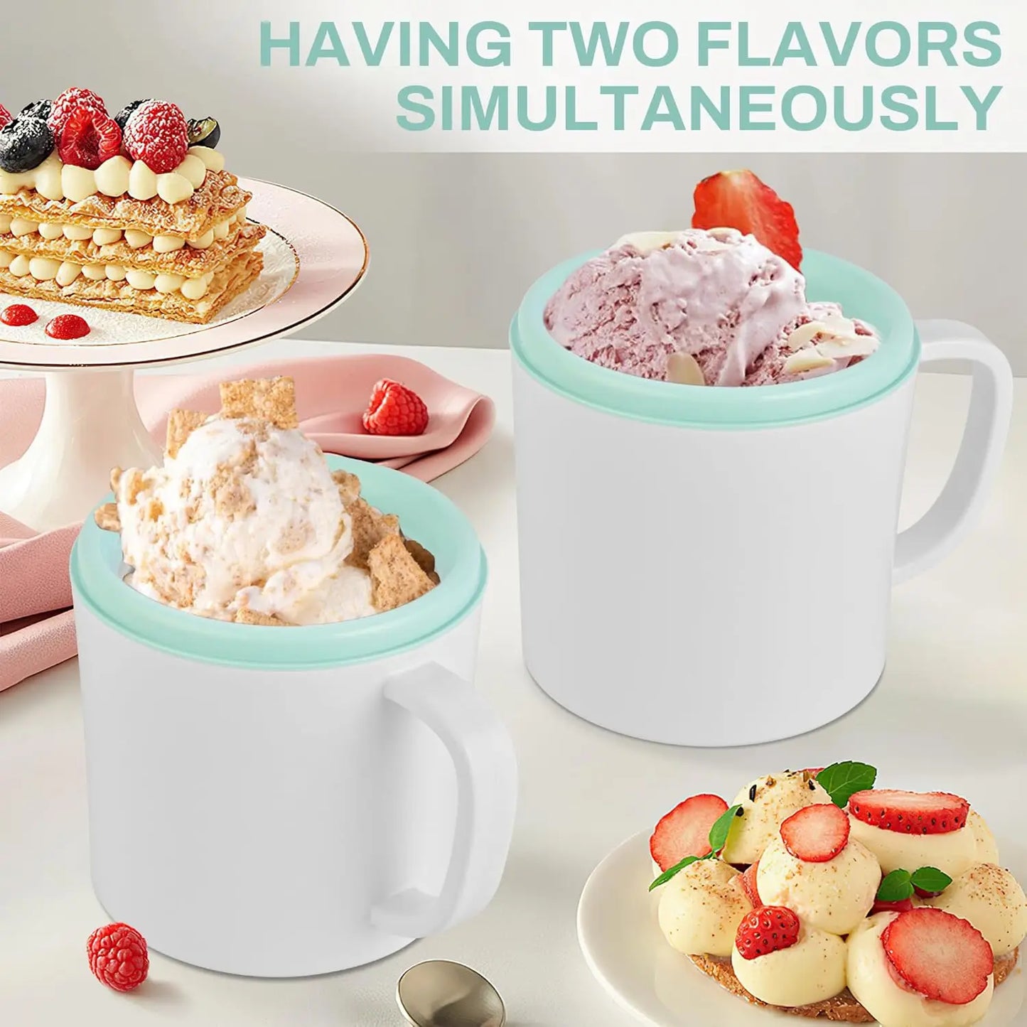 Home Ice Cream Maker with Dual Bowls – Easy-to-Use & Clean Electric Ice Cream Machine in White & Green
