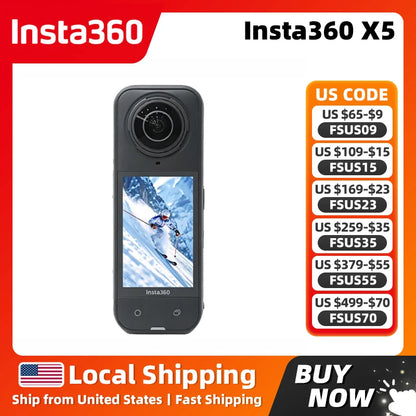 Insta360 X5 8K 360° Action Camera - Standard Bundle with Dual 1/1.28" Sensors & 208-Minute Battery Life