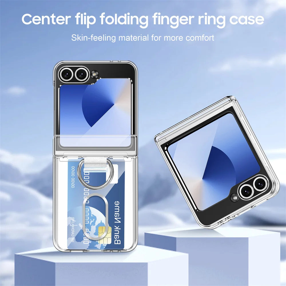 Luxury Wallet Clip Phone Case for Samsung Z Flip — Shockproof Card Slot Cover with Finger Ring for Z Flip 5/6/7/5G