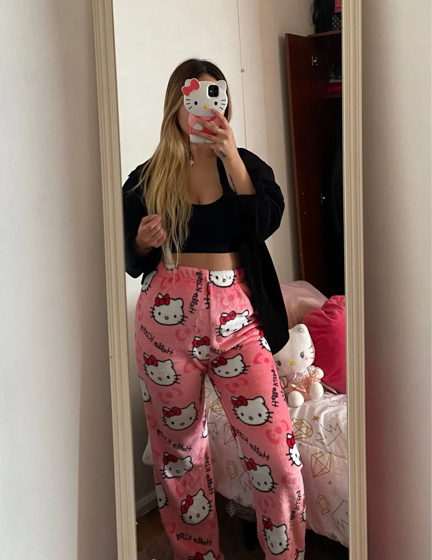 Y2K Hello Kitty Sanrio Pajama Pants – Women’s Anime Cartoon Sleepwear, Cozy Couple Home Trousers