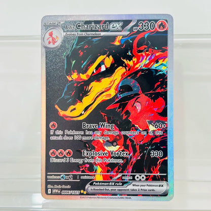 Ash’s Charizard ex Holographic Card – 0006/1025 English Foil Texture Anime Collectible Card