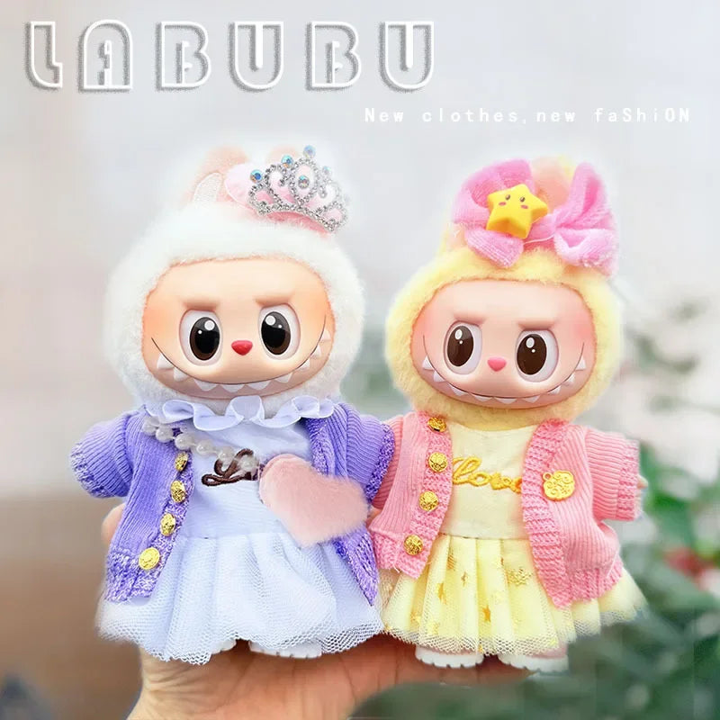 17cm Labubu Doll Clothes — Macaron Outfit Set with Hair Accessories | Cute DIY Gift for Kids