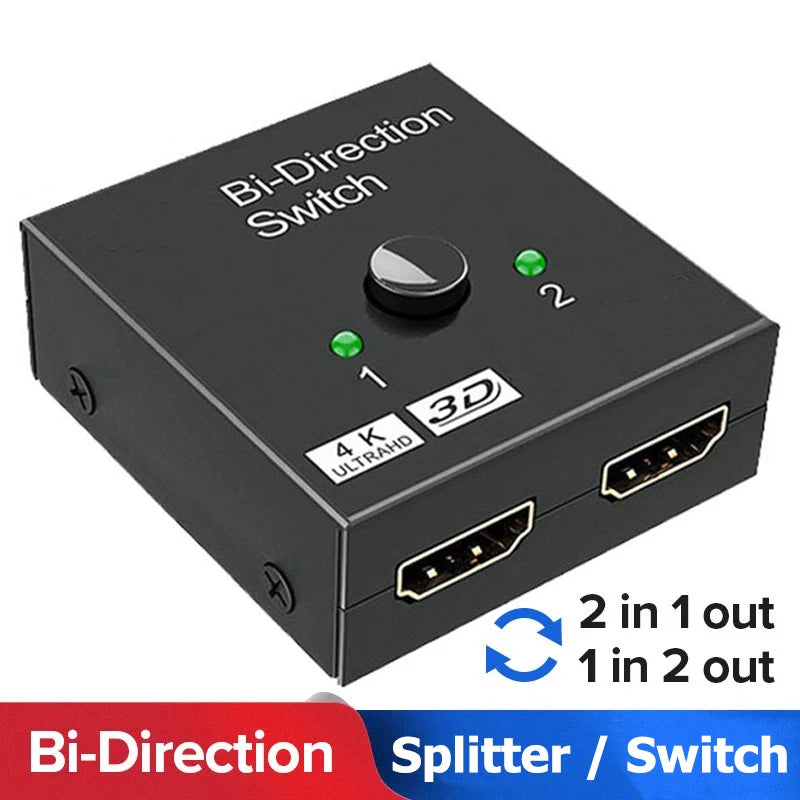 HDMI-Compatible Bi-Directional Switch 2.0 Splitter – 1x2/2x1 Adapter, 4K Converter for PS4 Pro/4/3 & TV Box