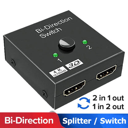 HDMI-Compatible Bi-Directional Switch 2.0 Splitter – 1x2/2x1 Adapter, 4K Converter for PS4 Pro/4/3 & TV Box