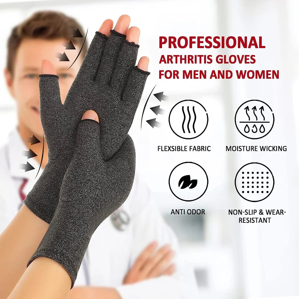 Arthritis Compression Gloves - Relief for Rheumatoid, RSI, Carpal Tunnel, Fingerless Gloves for Typing & Daily Work