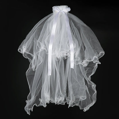 White Tulle Bow Veil Hairpin with Pearls – Elegant Bridal & Bachelorette Hair Clip for Weddings, Parties, and Gifts
