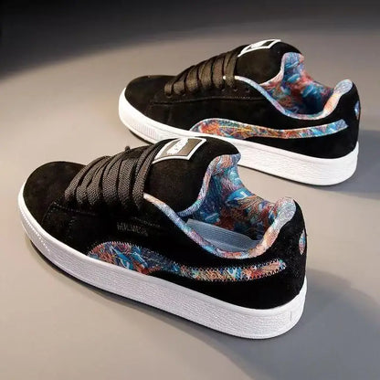 Black Platform Casual Sports Shoes - Unisex Thick Sole Sneakers for Spring & Fall