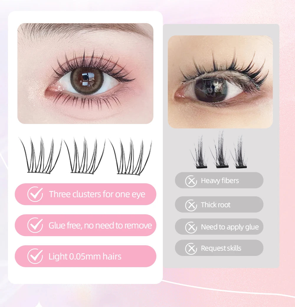 Yelix Self-Adhesive False Eyelashes — Reusable DIY Cluster Lashes, Glue-Free, Natural Soft