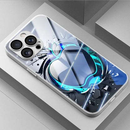 Black Grey Apple Pattern Glass Phone Case - Electroplated Protective Cover for iPhone 11-18 Pro Max, Plus, 16E & 17 Air