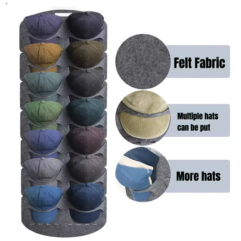 Felt Hat Storage Rack - Wall-Mounted Cap Holder, Baseball Peaked Cap Organizer, Travel Bag Clip, Closet Organizador