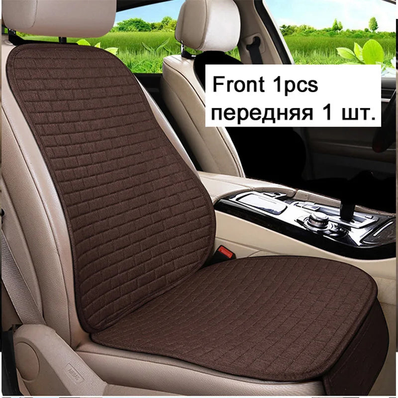 Universal Car Flax Seat Cushion Protector - Front and Rear Seat Cover Pad with Backrest Mat for Automotive Interiors