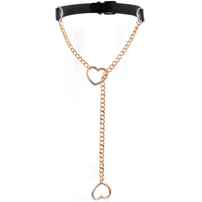 Heart Slip Chain Necklace – Black Leather Gothic Choker for Women, Punk & Goth Jewelry