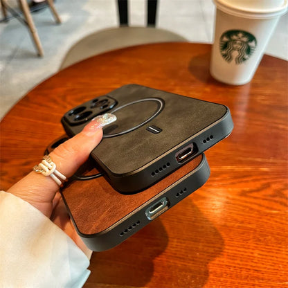 Luxury Matte Leather MagSafe Case for iPhone 15, 14 Plus, 13, 12, 11 Pro Max, X, XS, XR | Shockproof Magnetic Wireless Charging Cover