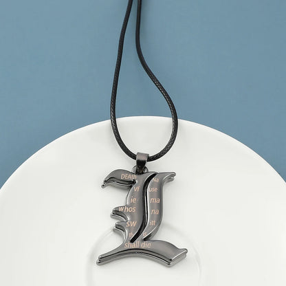 Death Note L Logo Pendant Necklace - Black Rope Leather Gothic Choker for Men and Women