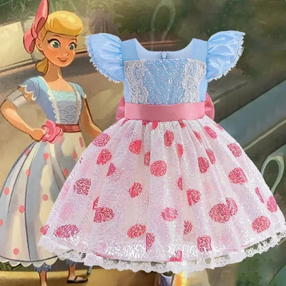 Anime Toy Story Shepherd Princess Dress - Girls Halloween Cosplay Polka Dot Party Costume Outfit