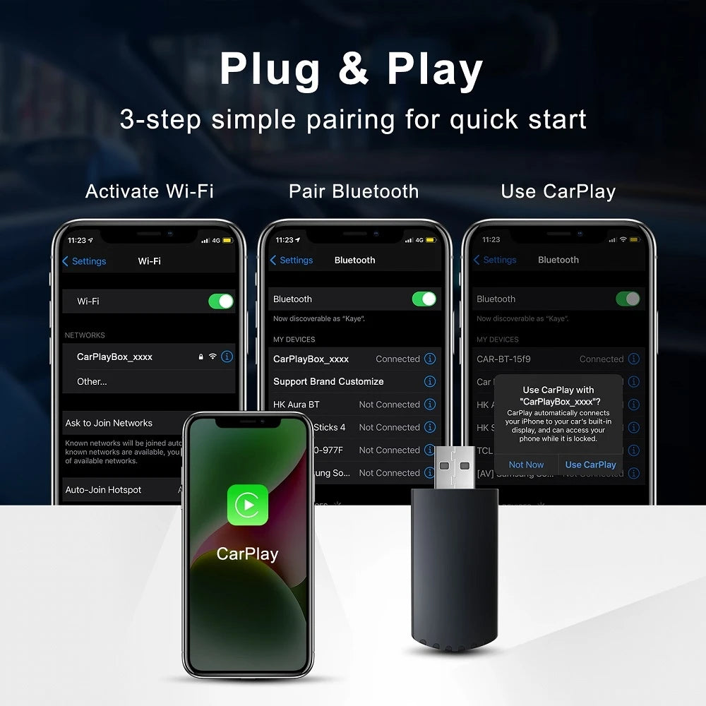 2024 Mini Apple CarPlay Wireless Adapter - Bluetooth WiFi Dongle for Fast Connect, Plug and Play for OEM Wired CarPlay