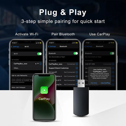 2024 Mini Apple CarPlay Wireless Adapter - Bluetooth WiFi Dongle for Fast Connect, Plug and Play for OEM Wired CarPlay