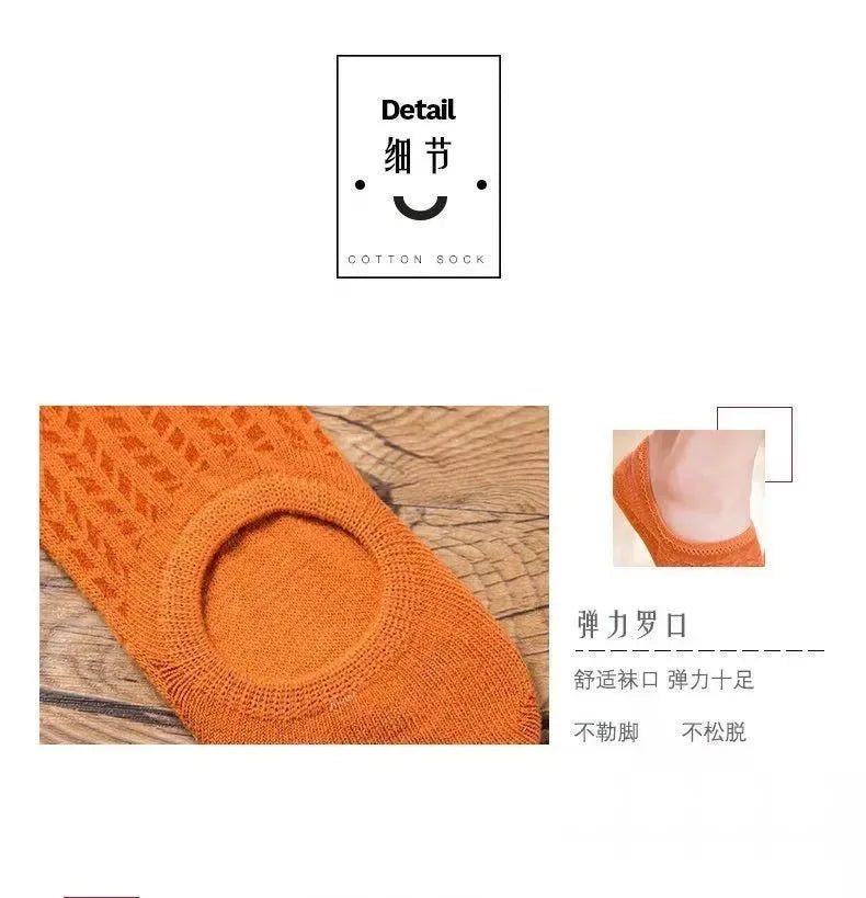 5 Pairs Women's Silicone Invisible Boat Socks - Summer Solid Color Ankle Socks, Soft Cotton Slipper, Size 35-40 EUR