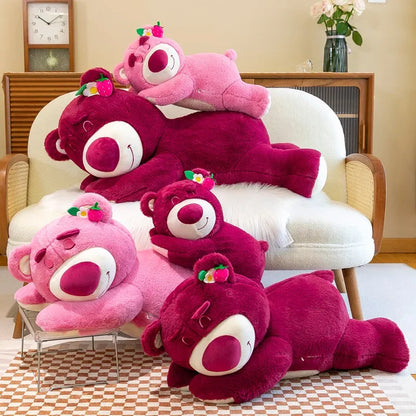 New Disney Kawaii Toy Story Lotso Bear Plush Pillow – Strawberry Sofa Stuffed Toy for Kids & Birthday Gift