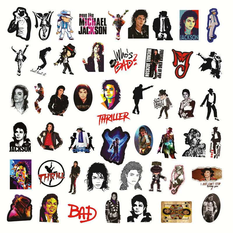 50-Piece Michael Jackson Graffiti Sticker Pack - Decorative Decals for Laptops, Water Bottles, Phones, Bikes & Skateboards