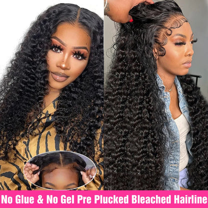 30-40 Inch Curly 13x4 Glueless Human Hair Wig – Brazilian Loose Deep Wave Black Wig, Ready-to-Wear Clearance Sale