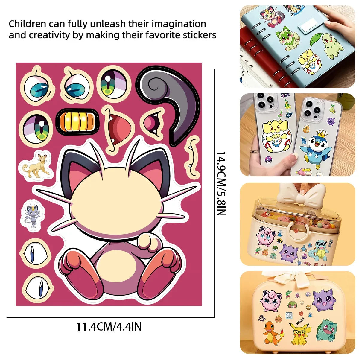 16-Sheet Pokémon Make-a-Face Puzzle Stickers - Pikachu & Charizard DIY Cartoon Matching Game for Kids