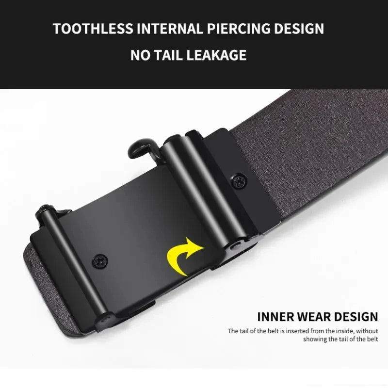 Men's Luxury Genuine Leather Belt - Famous Brand Quality Belt with Automatic Metal Buckle, Stylish Male Strap